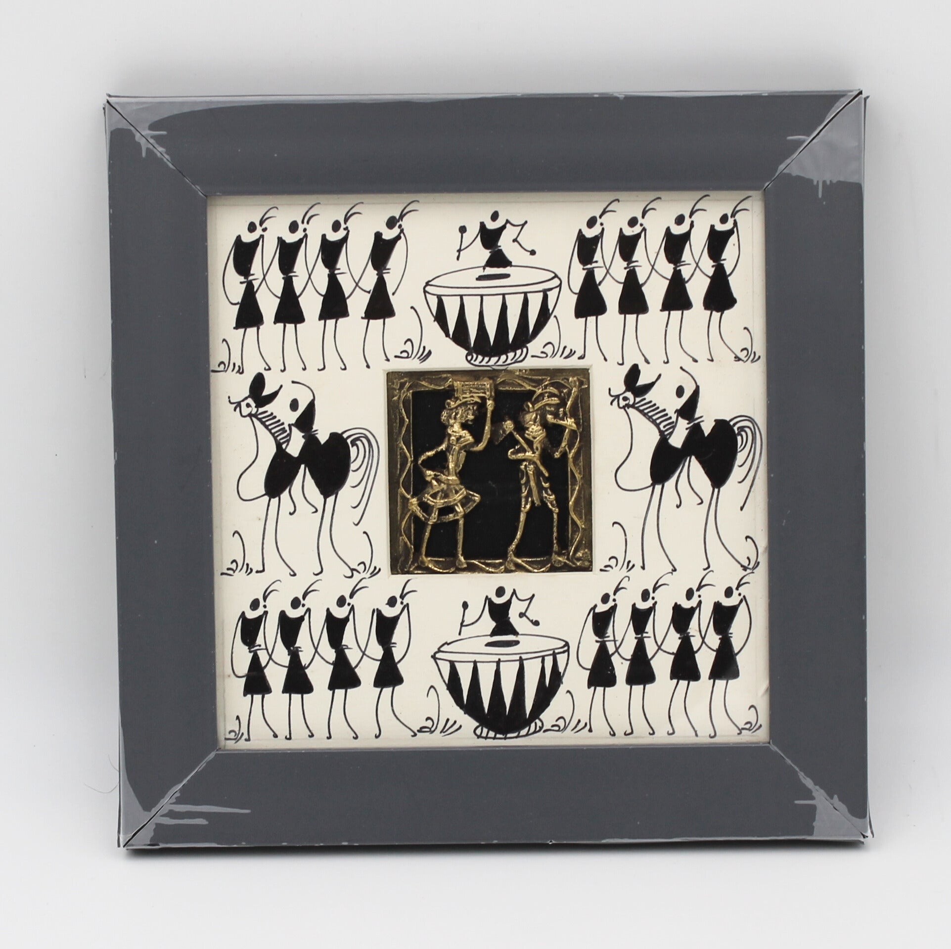 Echoes of Ancestral Rhythm:Dhokra–Warli Mixed Wall Art